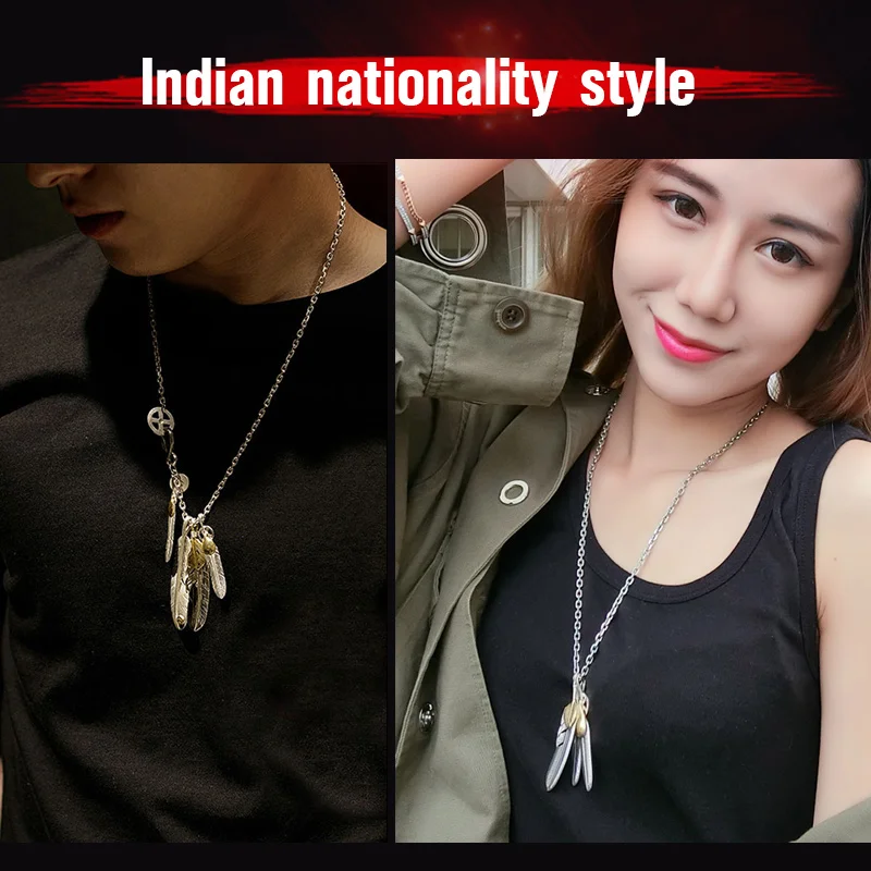 BEIER Fashion Stainless Steel Feather Pendant Necklace With Red/Black/Blue Stone Leaf Jewerly for man women gift BP8-112 - Image 4