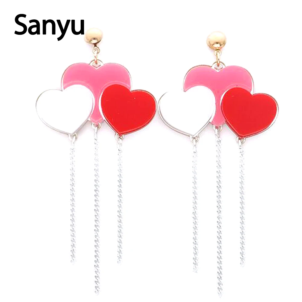 

New Fashion Peach Heart Acrylic Drop Earrings Long Tassel Simple Cute Dangle Earrings for Women Girl 2019 Trendy Brincos Jewelry