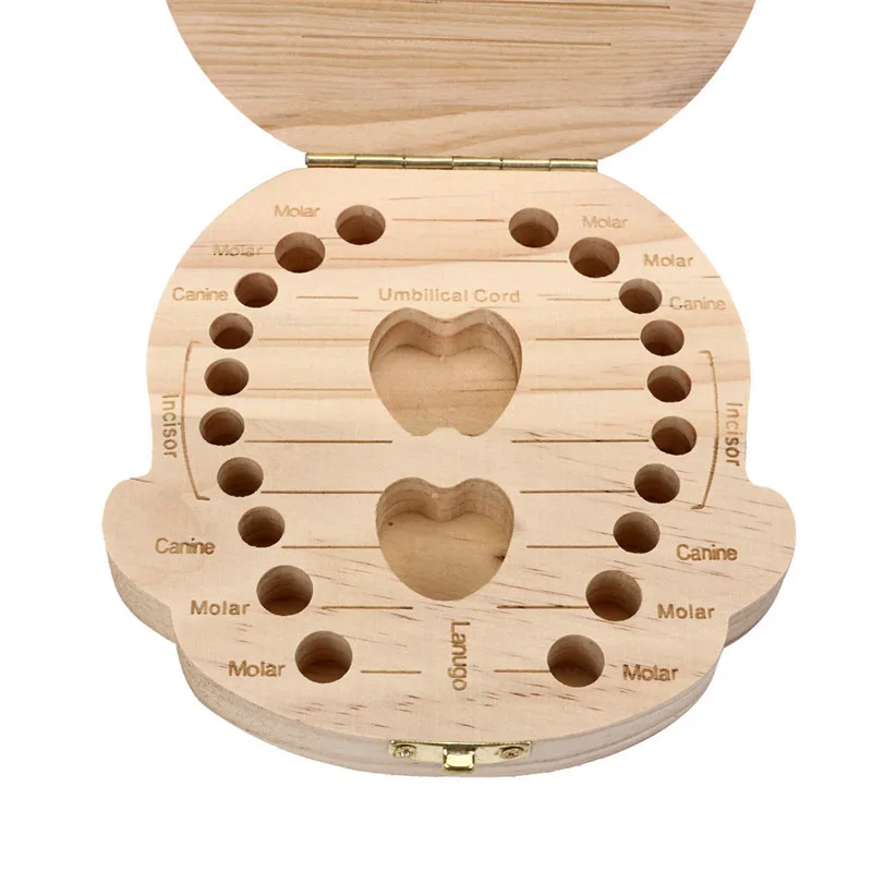 New Tooth shape Box Organizer for Baby Milk Teeth Save Wood Storage case Lanugo Collecting Teeth Gift Spanish/English drop ship