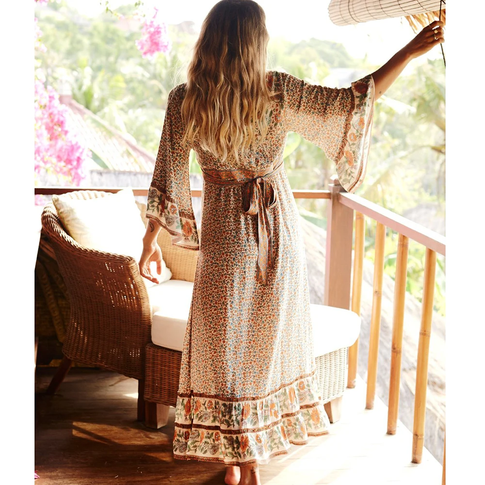 LOPILY 2019 Strap Dresses Casual Floor Length Maxi Dress Skirt to The Ankle Floral Print Chic Boho Baggy Plus Size Gowns