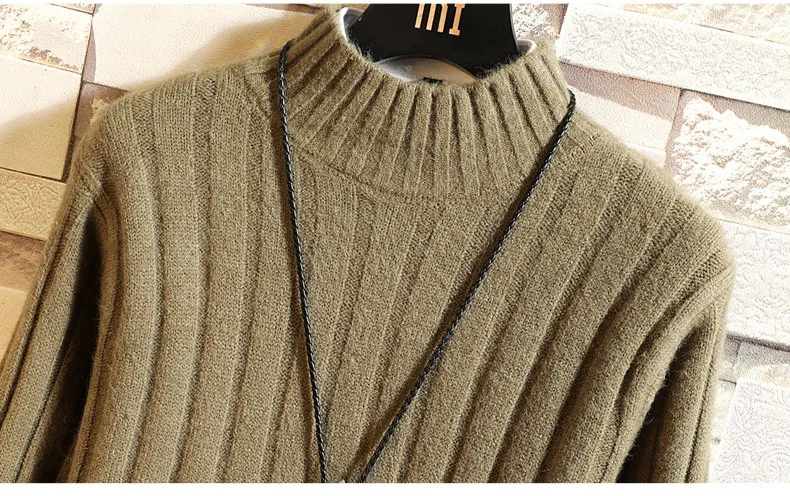 Зимний мужской свитер новый модный толстый теплый пуловер с высоким воротом мужской однотонный полосатый дизайн трикотажные свитера Топ