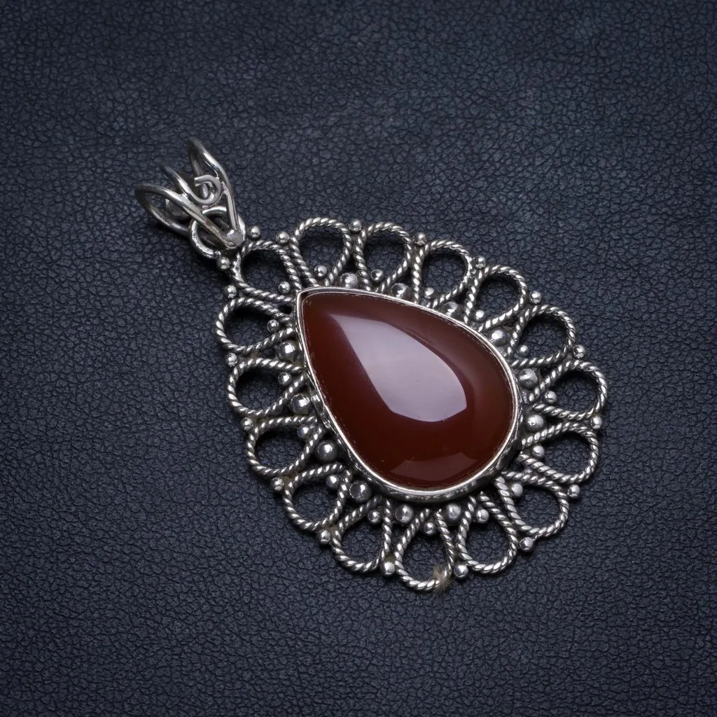 

Natural Carnelian Handmade Unique 925 Sterling Silver Pendant 2" X1070