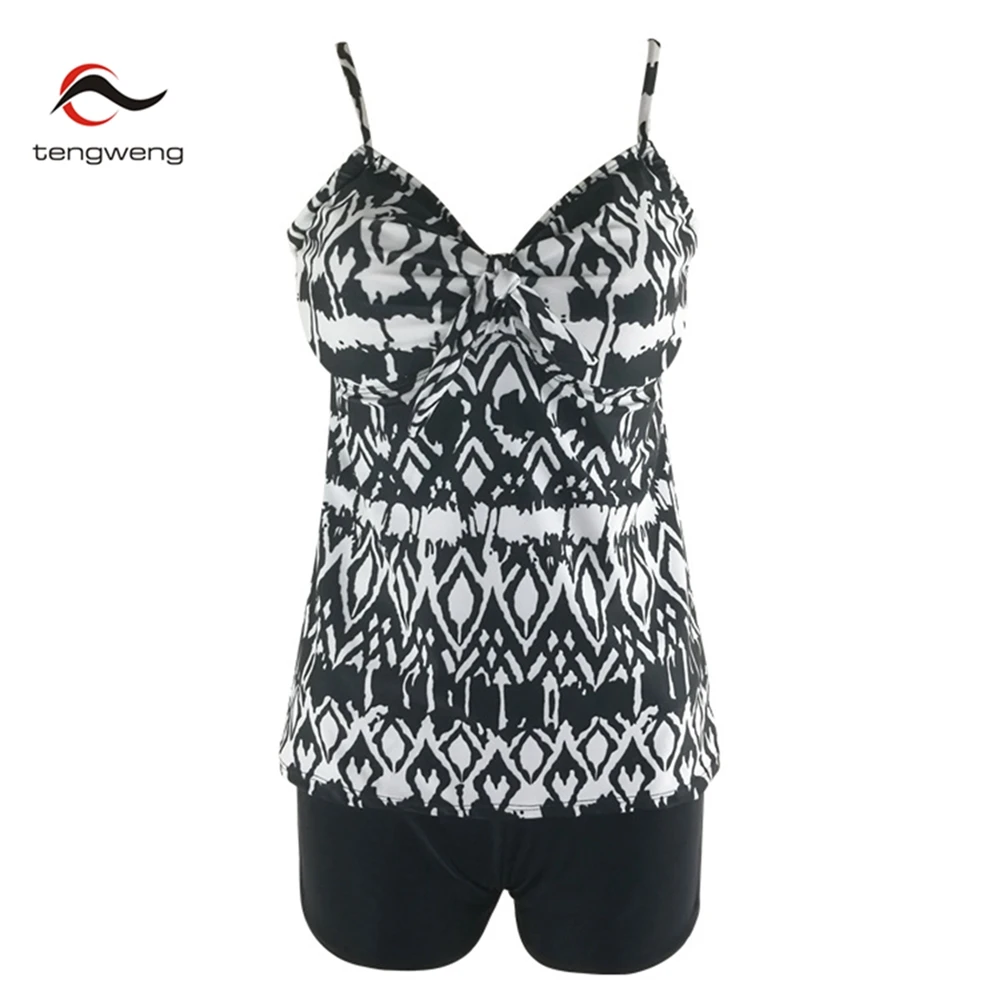 2018 New Women Two Piece Tankini Swimsuit Print Swimwear Vintage Retro Push Up Bathing Suit Shorts Plus Size Sport Bikini S-XXL | Спорт и
