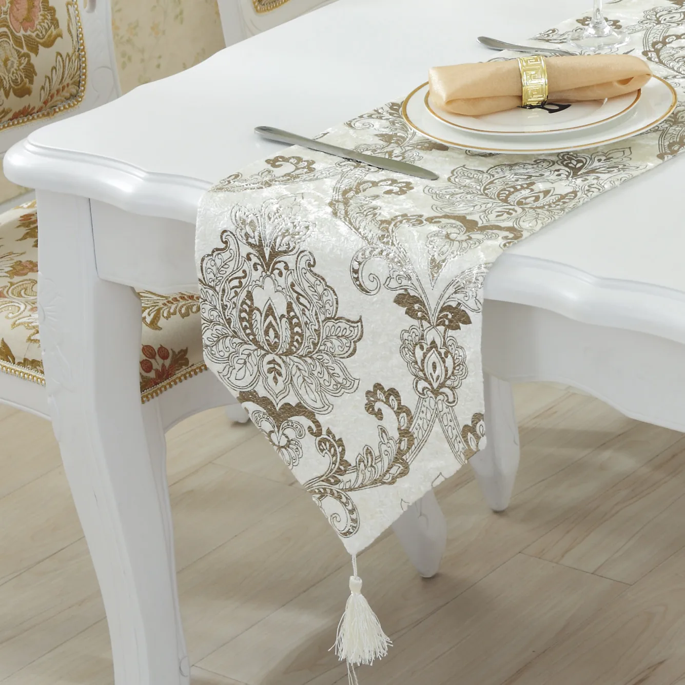 European Gold Velvet Silver Pressed Table Runner Table Runners