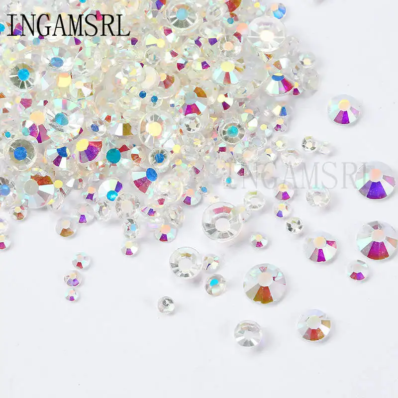 

Mix Sizes Transparent Stone SS3-SS30 Glass Gem Clear AB 3D Nail Rhinestones,1440Pcs,288Pcs Flat Back Non Hotfix Rhinestone 023