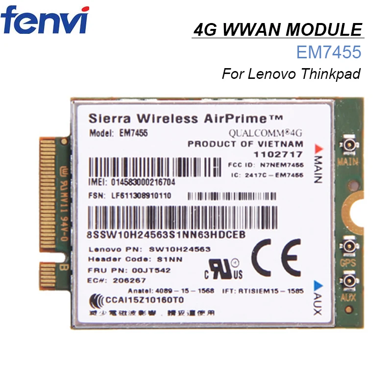 Cartão para Sierra 00jt542 para Lenovo Wwan Wireless Airprime Módulo Em7455 Fru: X260 T460 P50 P70 L560 4g Lte