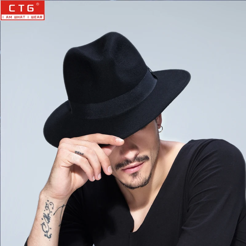 Sombrero De Fieltro De Lana Para Hombre, Sombrero De Jazz De Panamá Británico, De Fieltro, De Ala Ancha, Clásico, Trilby, Color Negro, B-1509, 100% - Sombreros De Fieltro -