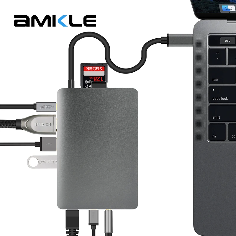 Многофункциональный usb хаб Amkle 9 в 1 с разъемом типа C 4K HDMI гигабитный Ethernet адаптер