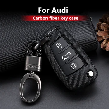 

2019 Carbon Fiber Silica Gel Car Key Case Cover Holder Key Chain Ring For Audi C6 A7 A8 R8 A1 A3 A4 A5 Q7Accessories Car-styling