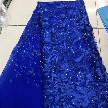 

2018 Nigerian Tulle Lace Fabric Fast Shipping African Lace Fabric For Wedding Red Embroidery Beaded Lace Fabric Royal Blue