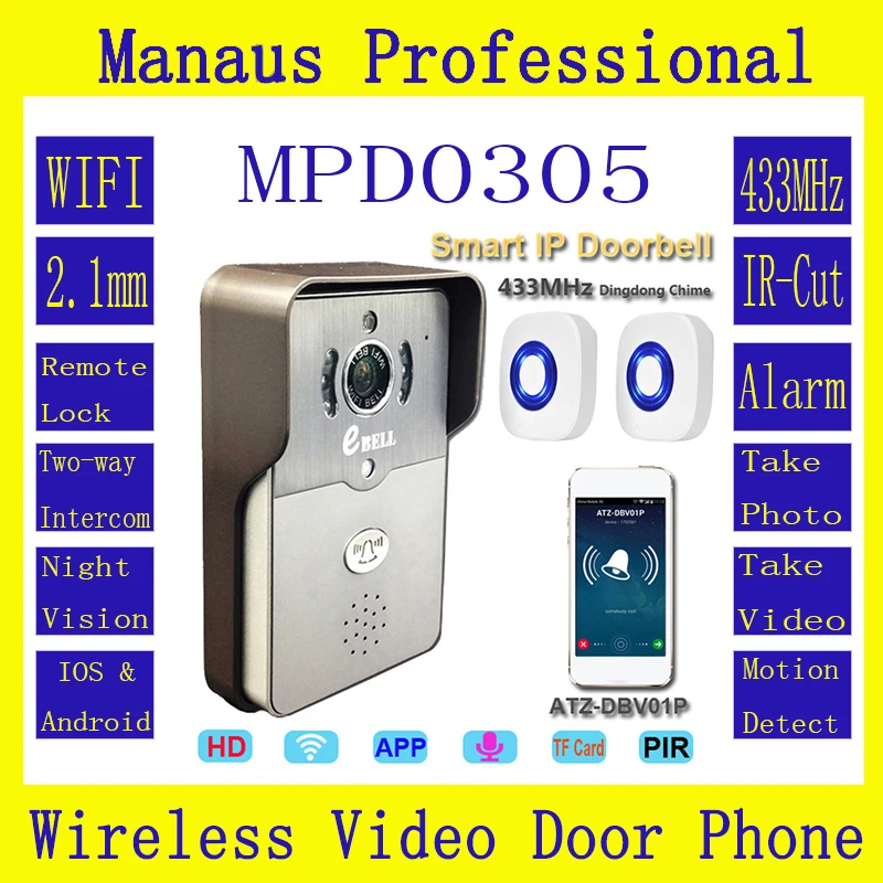 bilder für Vollduplex Audio Regendicht Video-türsprech Freien WIFI Monitor Intercom Türklingel mit 720 P PIR HD Ip-kamera ATZ DBV01P 433 MHz bilder für Vollduplex Audio Regendicht Video-türsprech Freien WIFI Monitor Intercom Türklingel mit 720 P PIR HD Ip-kamera ATZ DBV01P 433 MHz
