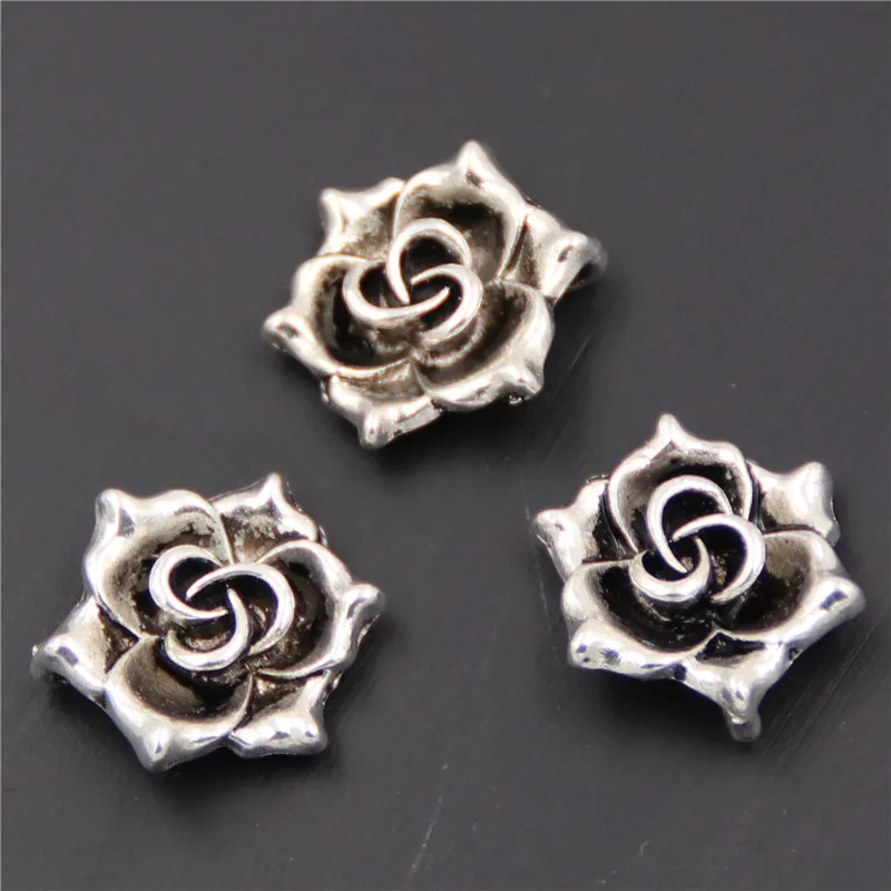 

WKOUD 10pcs Ancient silver rose series brooch necklace DIY charm jewelry alloy pendant accessories A426