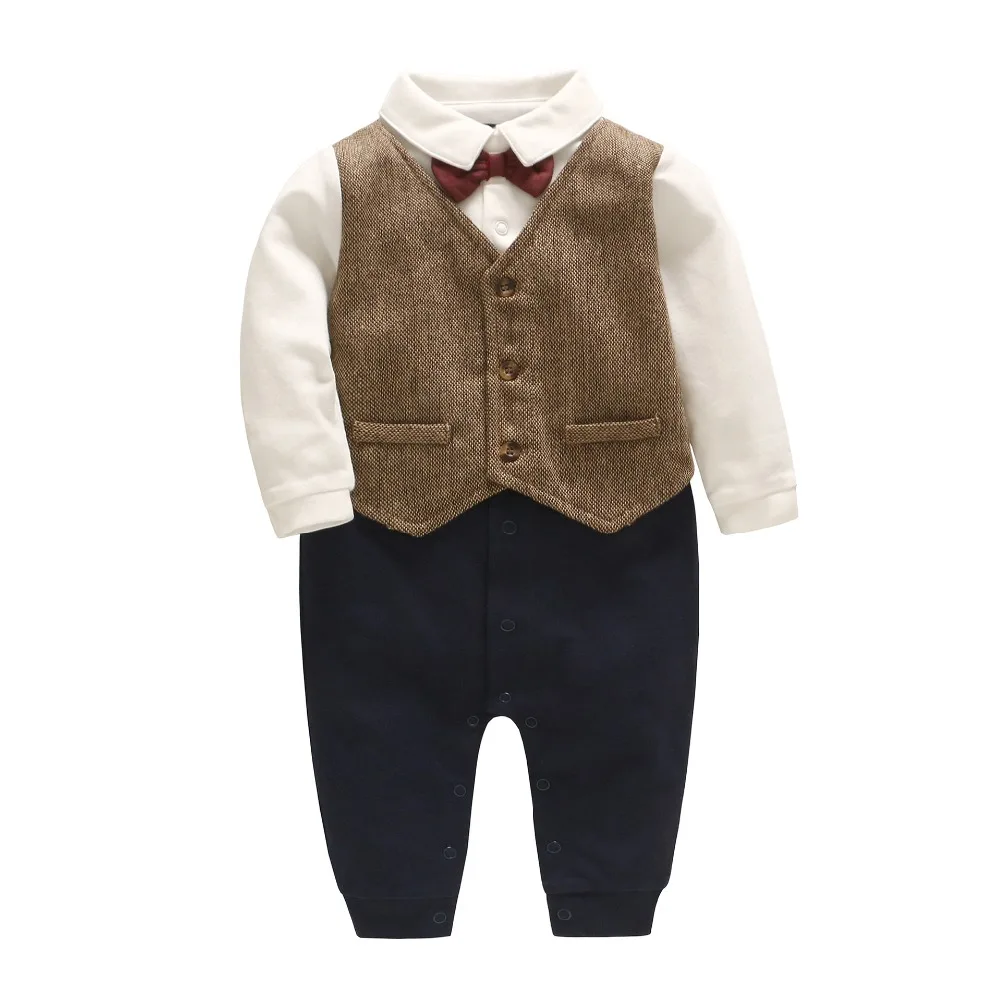 Комбинезоны для новорожденных мальчиков; хлопковый костюм джентльмена с галстуком; детская одежда; комбинезон для малышей; комплекты одежды для маленьких мальчиков; От 0 до 2 лет
