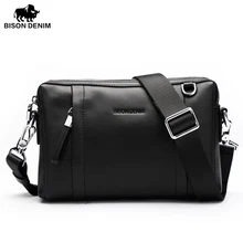 Bison Denim 100% Echtes Leder-garantie Crossbody Tasche Schwarz Umhängetasche männer handtasche Reißverschluss Geldbörse N8016