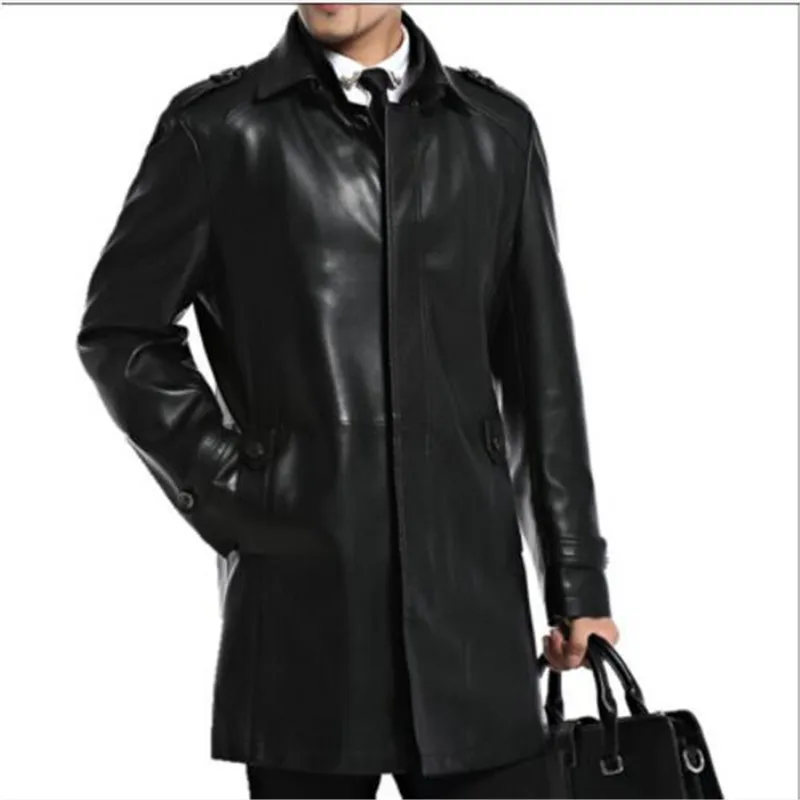 

Men Leather Jackets Sheepskin Male Outwear Jackets Autumn Casual Jacket Men Fashion Long Man Leather Jackets