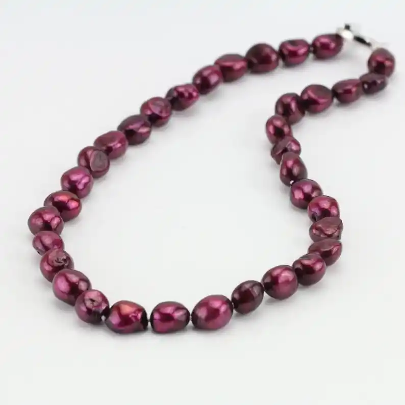 Freshwater baroque pearl necklace with garnet wedding necklace sterling silver necklace bridal necklace bridesmaid