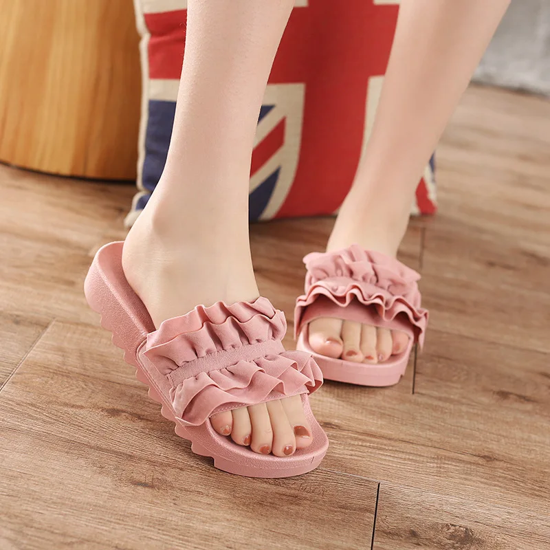 women slippers summer outdoor pvc beach slides lady velvet ruffles flip