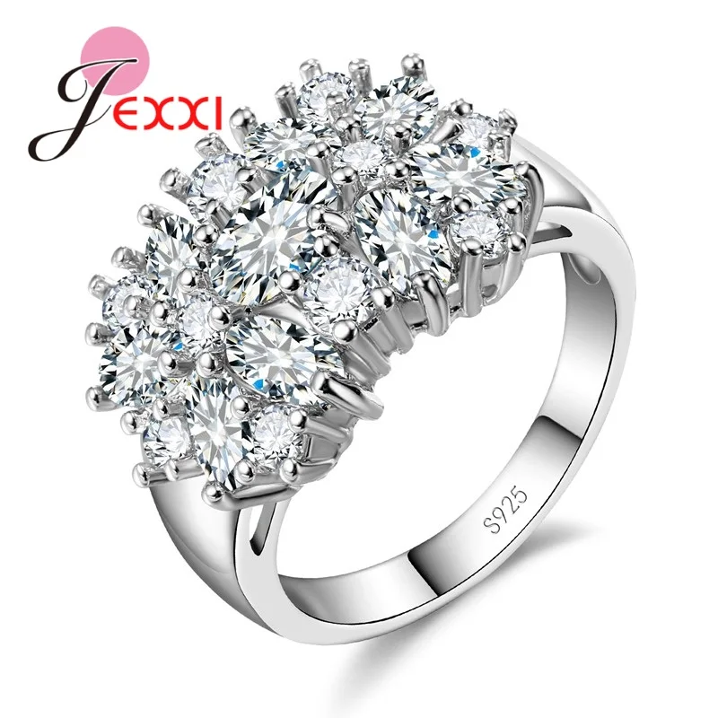 Модное разноцветное кольцо в форме цветка с цирконием и кристаллами для праздника, Рождества, свадьбы, вечеринки, женское 925 пробы Серебряное кольцо