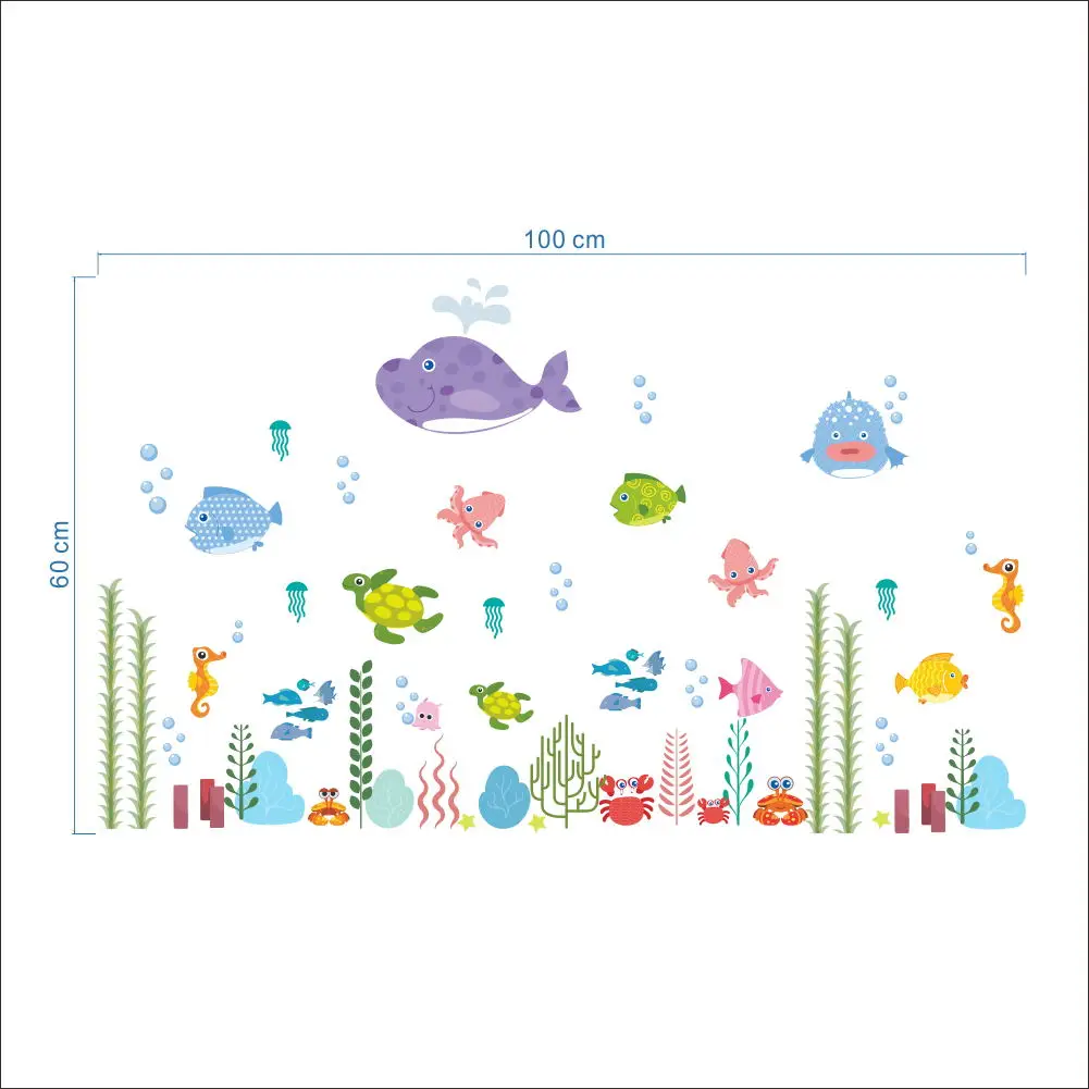 С подводным миром и морскими рыбами пузыри черепаха Wall Art декоративные Ванная комната Детская плакат для украшения спальни коробка наклейки на стену Наклейка