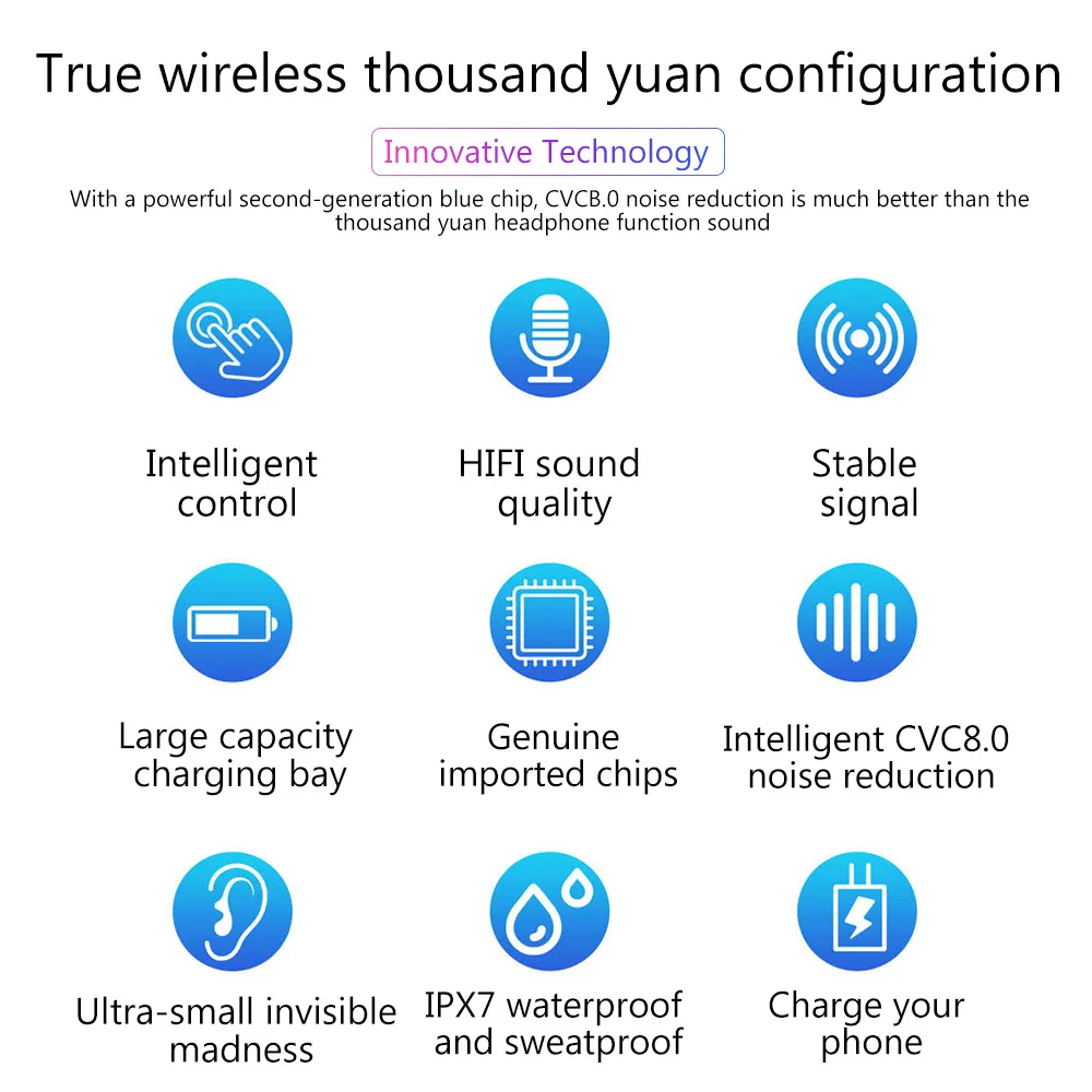 Беспроводной наушники Bluetooth V5 вкладыши TWS с IPX7 Водонепроницаемый головной