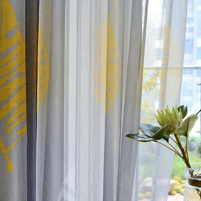 Американский кантри-стиль Romeantic белый желтый подорожника листья шторы для гостиной серый полу-тени ткань для спальни wp205 и 3