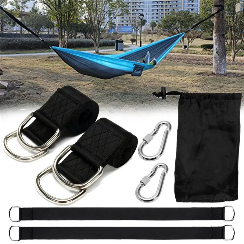

150x5cm Black Polyester Hammock Tree Straps Steel Metal Carabiners Sets Kids Outdoor Toy Swing Safety Tie Kit Garden Accessory