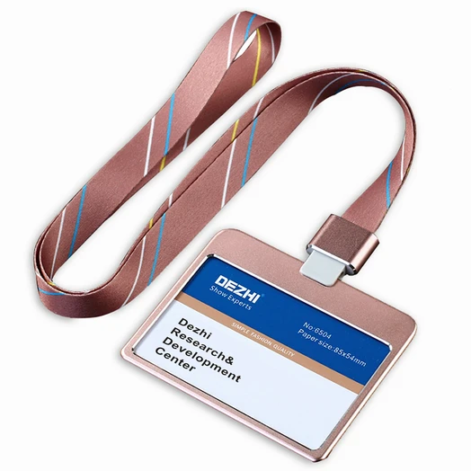 DEZHI горизонтальный стиль банк Кредитная карта значок держатель металлический материал автобус ID карты держатели с ремешком красочные и модные, OEM - Цвет: rose gold stripe