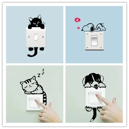 DIY Funny Cute Sleeping Cat  Dog Switch Stickers  Wall  