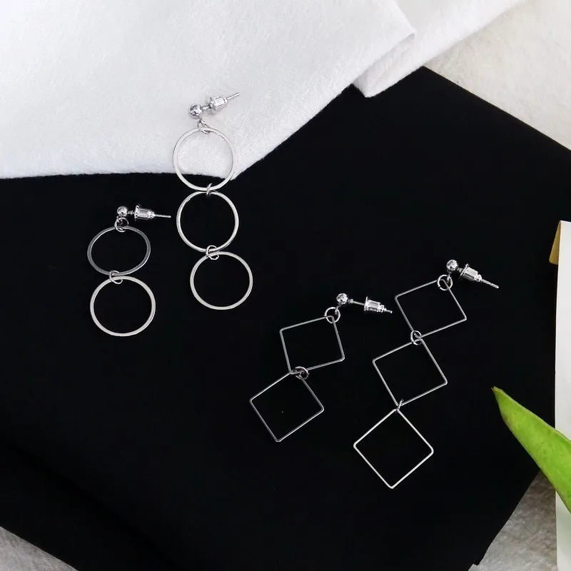 

fashion square metal girl stud earrings Asymmetric geometry circular female stud earrings fine jewelry punk earrings for women