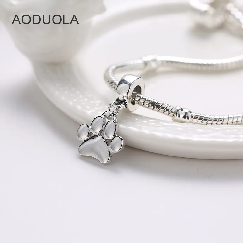 AODUOLA бусины из стерлингового серебра 925 Clear CZ Crystal I Love MY Dog подвеска с когтями Charm Fit