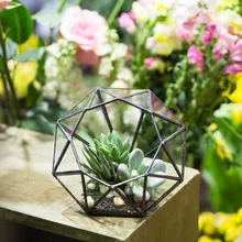 Modern Handmade Eight-surface Diamond Shape Geometric Glass Terrarium Succulent Plants Flower Pot Tabletop Planter Box Container