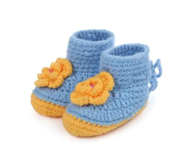 10 пар/лот; модные мягкие высокие сапоги для маленьких мальчиков и девочек с цветочным узором ручной вязки; детская обувь для кроватки; 11 см; - Цвет: blue