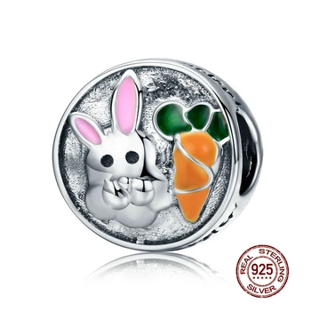 

MOWIMO 100% 925 Sterling Silver Rabbit & Carrot Charms Beads Fit Original Silver Bracelet Pendant Jewelry Accessories BKC576