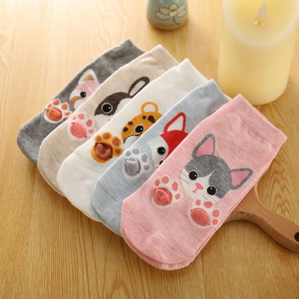 La MaxPa, 10 пар, женские короткие носки, короткие носки с изображением кота, собаки, мультяшных животных, женские носки для девушек, художественные носки, Meias, короткие носки, k478