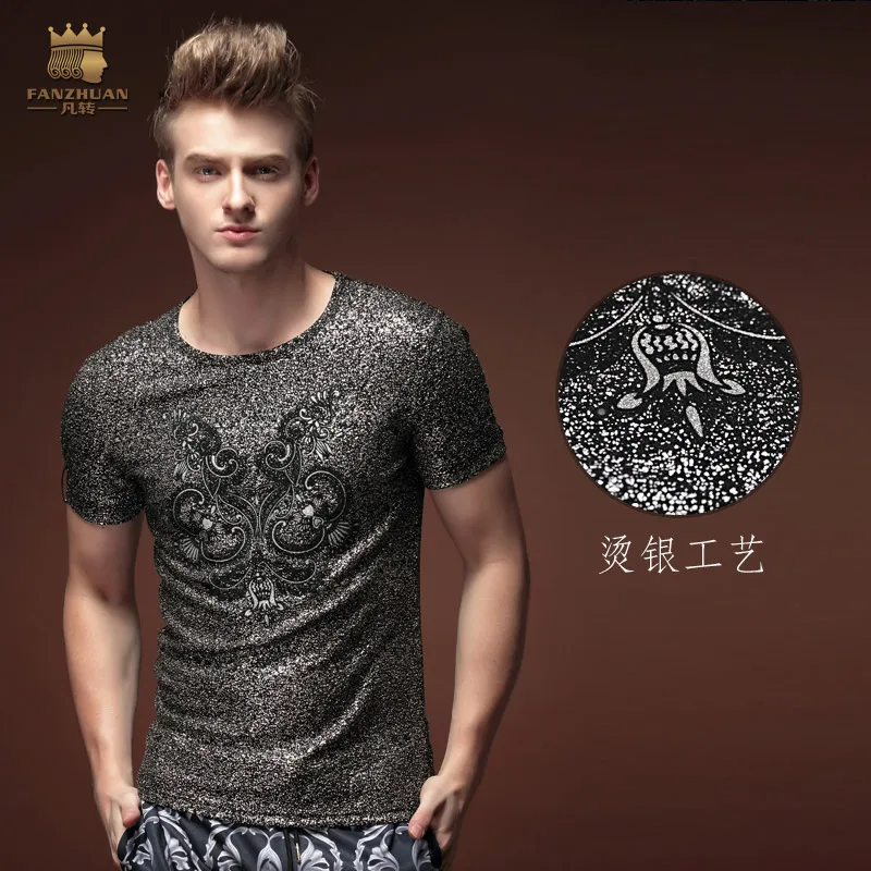 

Free Shipping Summer men's male fashion casual short sleeved 2015 T-shirt personality Harajuku punk silver hot slim 15589On Sale