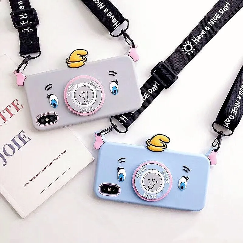 

Cute Cartoon Lanyard Crossbody Phone Case For iphone Xs MAX XR X 6 6s 7 8 Plus XS Soft TPU Shoulder Strap back Cover coque capa