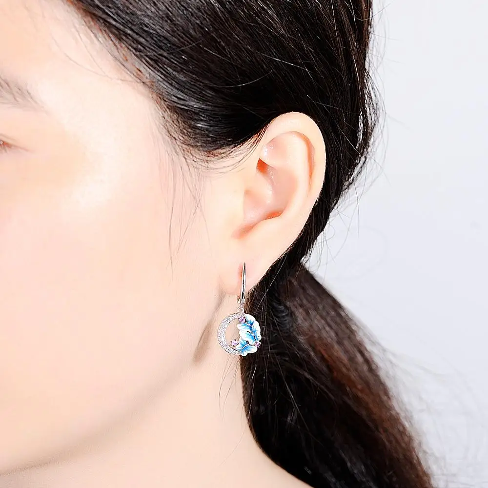 HTB1jNA.SpXXXXasaXXXq6xXFXXXz - SANTUZZA Silver Earrings For Women 925 Sterling Silver Delicate Charming Blue Butterfly Drop Earrings Trendy Party Fine Jewelry