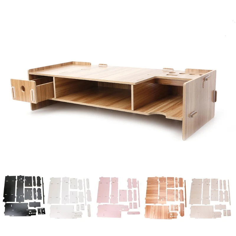 Cherry Wood Color Wooden Monitor Riser Tv Stand Desk Organizer