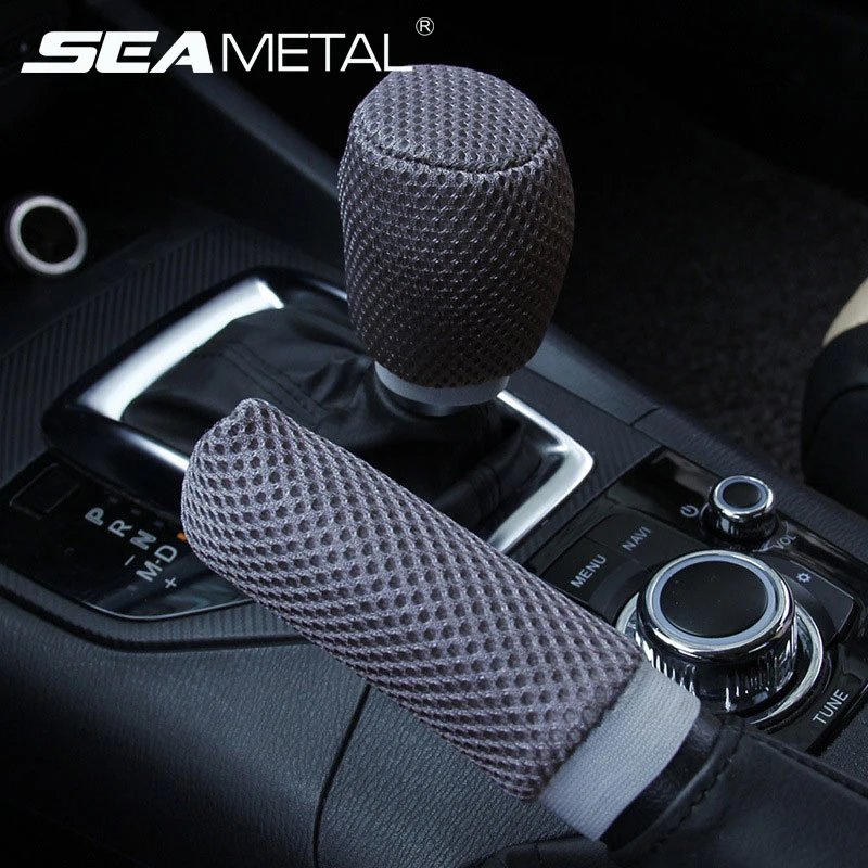 Handbrake Cover, Universal Gear Shift Knob Cover Set Non-Slip Handbrake Protector Cover Breathable Car Shifter Gear Hand Brake Cover For