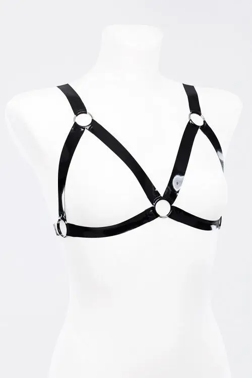 Latex-Black-Women-Elastic-Cage-Bra-Crop-Top-Body-Latex-Harness-Sexy-Rubber-Belt