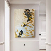 Золотые художественные абстрактные картины на холсте настенные художественные картины для гостиной дома прихожей настенный Декор золотые птицы акриловые Квадро caudros