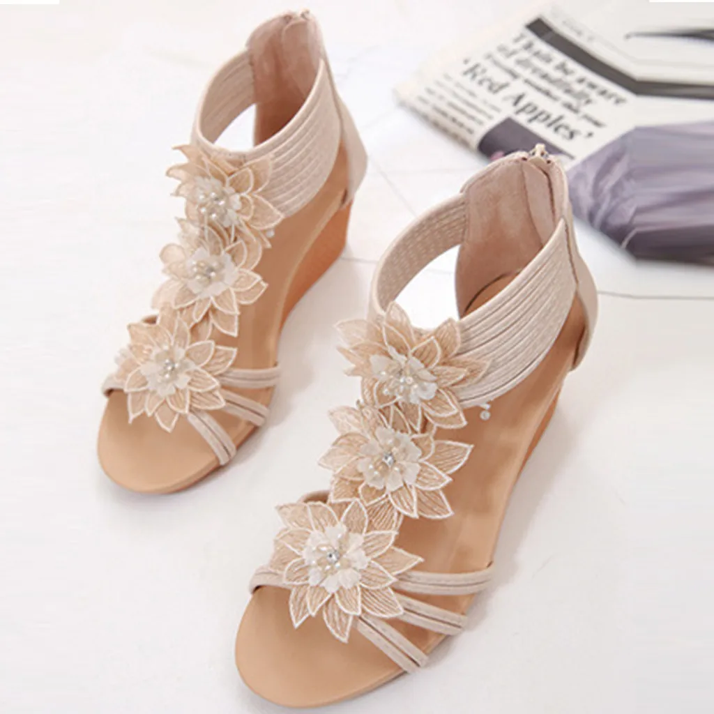 SAGACE Sandals Woman Lotus Roman Style Flower Wedge Shoes Cover Heel Casual Black Sexy Popular Vogue Sandals Women Summer Shoes