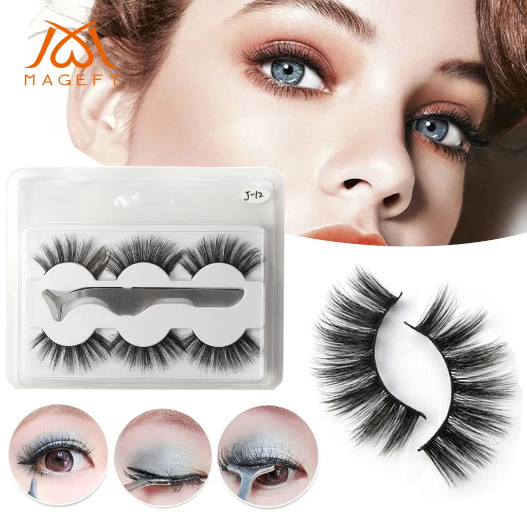 

2019 Natural Party Luxury Makeup 3Pair 3D False Lashes Fluffy Strip Eye lashes + Clip make up cilios posticos frete gratis 40*