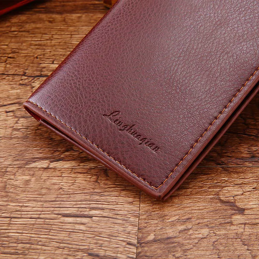 Vintage Man Wallet Male Slim Pu Leather Bifold Business Long Wallet Card Coin Wallet Purse Cartera Hombre #RN