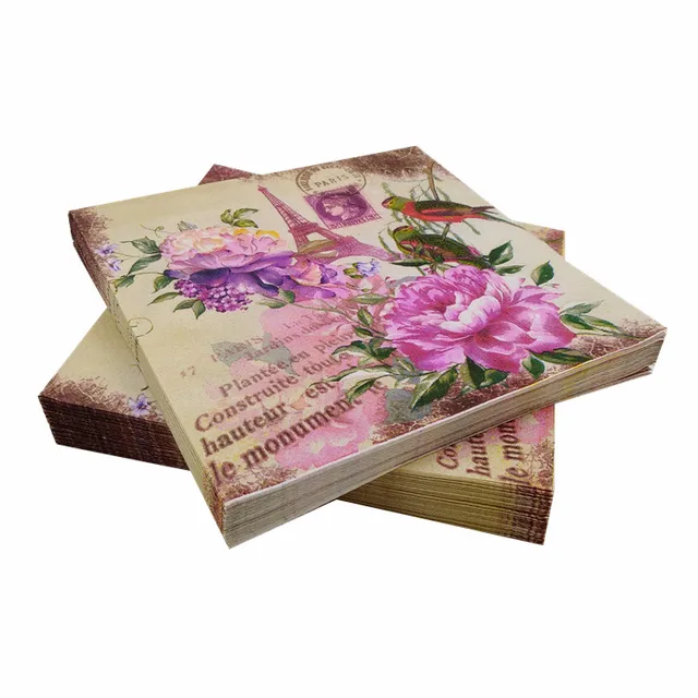 50 vintage table napkins paper towel tissue printed pink purple paper towel flower