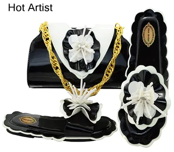 

Hot Artist Itailan Novelty Flowers Shoes And Bag Set Nigeria Desgin Low Heel Ladies Shoes And Matching Bag Set For Party MM1053