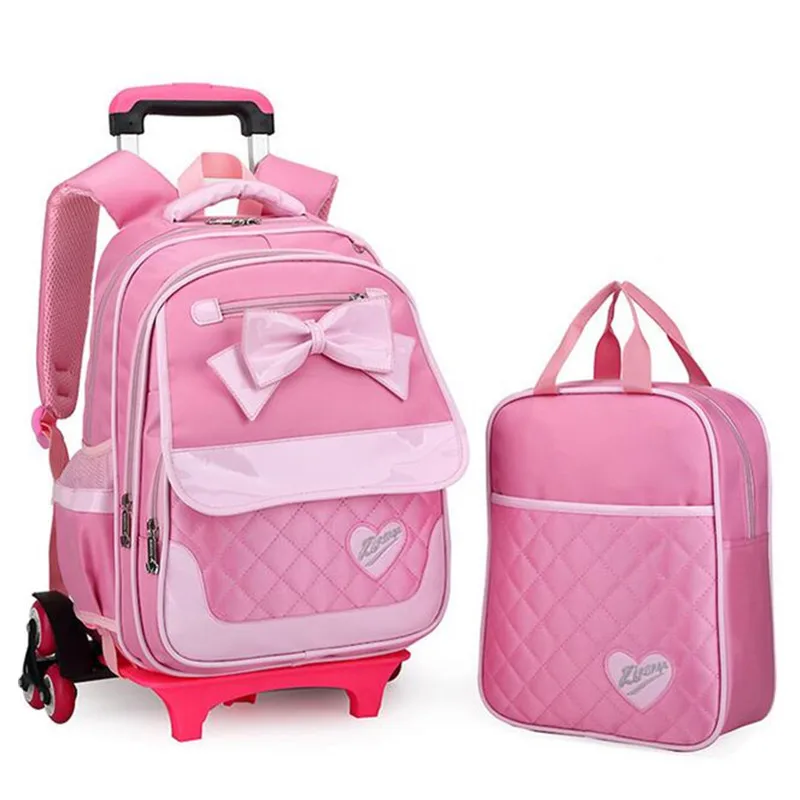 Rolling Backpack for Girls 2pcs Children Trolley School Bags with Bow