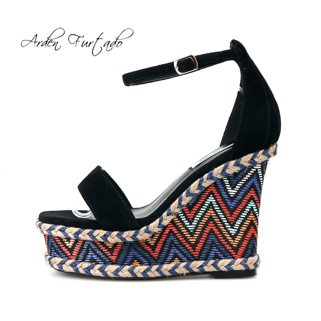 Arden Furtado 2018 summer new high heels 12cm platform casual ankle strap sandals shoes for woman small size 32 33 big size 42