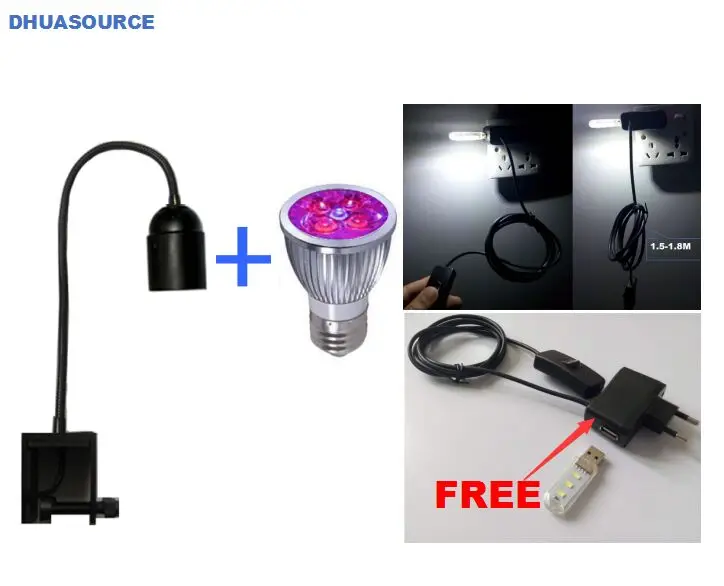 

customize colors 5*3w LED clamp light E27 lamp clip led bulb Coral Reef Grow light Lamp led gooseneck lamp