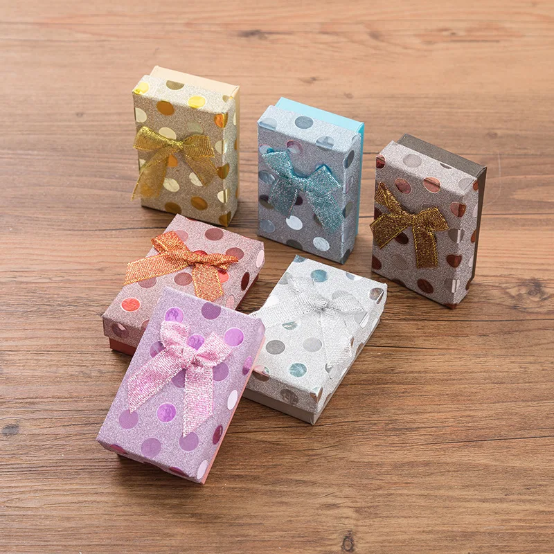 

Creative Bow Wave Point Necklace Box 5x8x2.6cm Earring Ring Necklace Packaging Gift Jewelry Paper Set Box 10pcs Colors